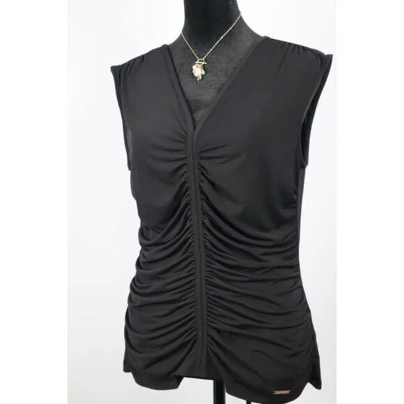 Nine West Women's Black Sleeveless Saleha Rached‎ V-Neck Top Size Medium - Picture 4 of 13